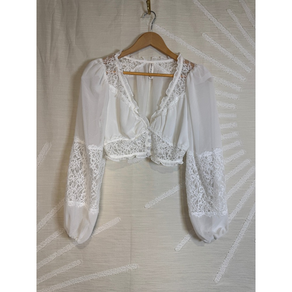 For Love & Lemons x Victoria's Secret Freya Flower Lace Blouse Cottagecore - Picture 2 of 7